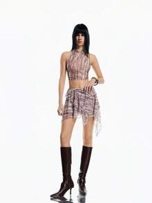 Airlisse 女士豹纹荷叶边下摆百搭约会/外出迷你裙 - 彩色 - 查看 3