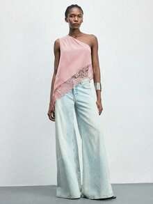 Maija 2026春夏初秋独立日七月女装不对称肩部设计现代都市女士夏季黑色纯色褶皱无袖休闲上衣 - 粉色 - 查看 4