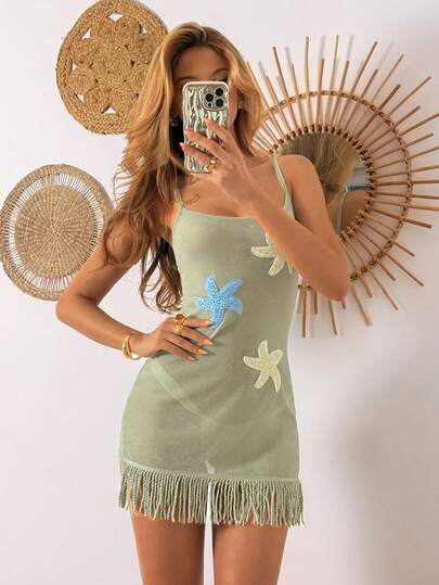 SHEIN DivaQ Women's Fashionable Island Vacation Style Starfish Decor Dress