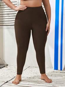 Swim Mulvari Plus Size Solid Color Minimalist Casual Swimwear Bottom - Brown - View 3