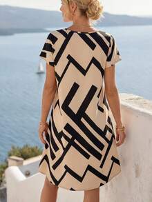 Faunlyn 女士度假休闲几何印花短款连衣裙 - 彩色 - 查看 2