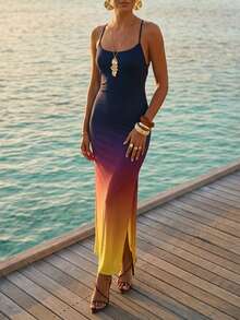 Nevyona Đầm slip mùa hè màu ombre dành cho nữ đi biển - Nhiều màu - Xem 5