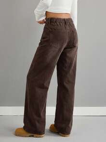 SHEIN Jeans bleus vintage taille basse ample pour préadolescentes - Acajou - Voir 2