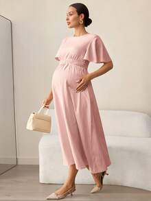 MaterniWear 孕妇休闲收腰圆领连衣裙 - 淺粉色 - 查看 5