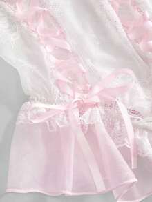 ROMWE Kawaii 情人节甜美纯真可爱娃娃风钢圈蝴蝶结系带性感连体裤 - 粉色 - 查看 4