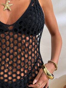 Vestido largo tipo pareo con cuello en V para mujer - Negro - Ver 7