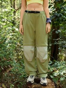 SHEIN In My Nature 女士撞色弹力腰带可拆卸户外徒步裤 - 綠色 - 查看 5