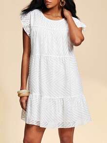 Travachic 2026 Nuovo Vestito Smock da Donna Stile Vacanza, Maniche Corte, Scollo Tondo, Tinta Unita - Bianco - Visualizzare 2