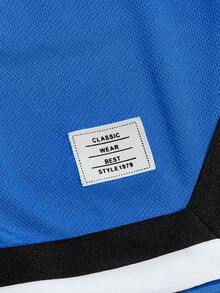 AXEPEAK Men Letter Patched Detail Contrast Trim Drawstring Waist Shorts - Royal Blue - View 4