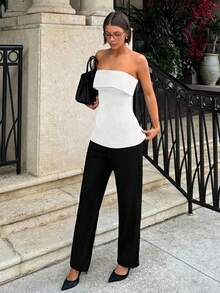 Siren Gaze Women's Fashionable Solid Color Basic Slit Bandeau Top,Summer Top - White - View 4