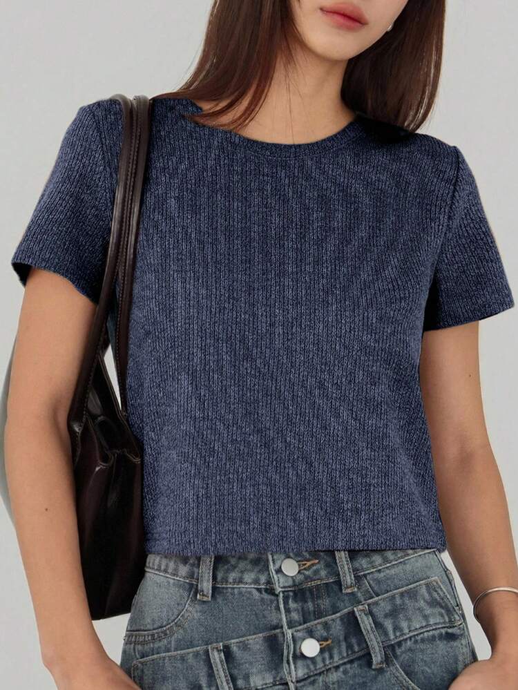 Women's Basic Round Neck Short Sleeve T-Shirt, Suitable For Music Festival, Casual Street, Outdoor, Beach, Commuting, Spring & Summer