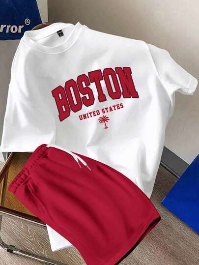 Manfinity Joysei 男士修身针织上衣和梭织短裤套装