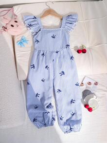 Emery Rose Kids Emery Rose Kids 女童编织条纹蝴蝶结装饰荷叶边下摆休闲连体裤 - 彩色 - 查看 7