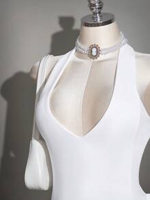 SHEIN ICON 大码女式休闲白色吊带连衣裙 - 白色 - 查看 5