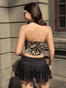 MainGRL Áo kiểu nữ họa tiết da báo, cổ yếm, lưng hở, gợi cảm, thích hợp cho hẹn hò và tiệc tùng. - Nhiều màu - Xem 2