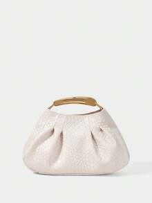 SHECARRY Bolso de mano de material tejido con relieve dorado plisado de moda para mujer, para fiestas y Año Nuevo - Albaricoque - Ver 1