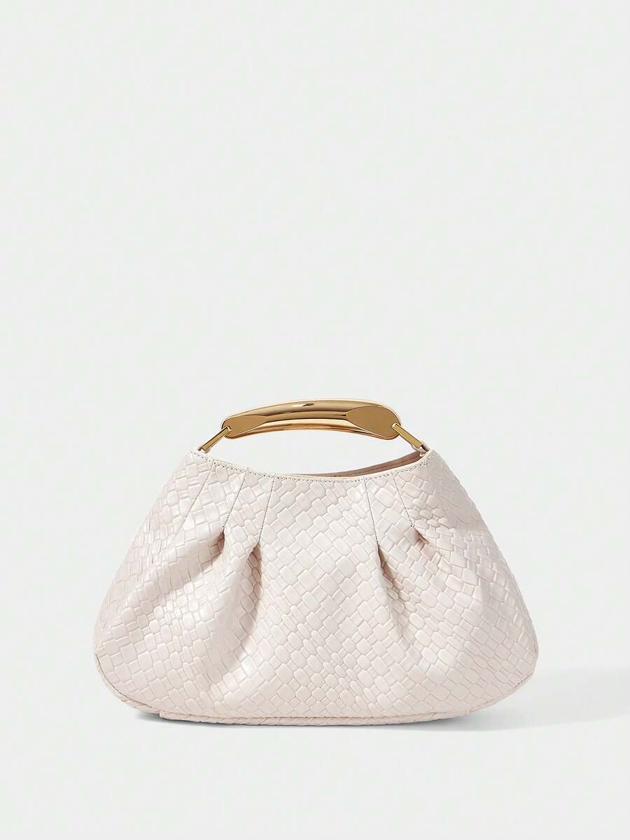 SHECARRY Bolso de mano de material tejido con relieve dorado plisado de moda para mujer, para fiestas y Año Nuevo - Albaricoque - Ver 1