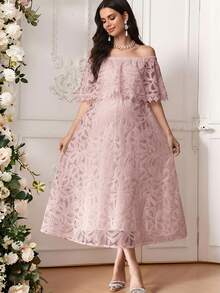 Vestido elegante de hombros descubiertos para mujeres embarazadas - Rosa vieja - Ver 2