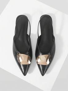 Mnmlis French Temperament Professional Black Metal Buckle Women's Spring And Summer 2026 New Thin Heel Pointed Shoes - Black - View 1