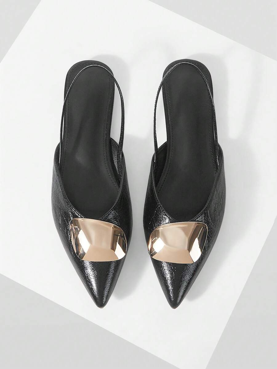 Mnmlis French Temperament Professional Black Metal Buckle Women's Spring And Summer 2026 New Thin Heel Pointed Shoes - Black - View 1