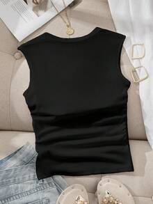 SHEIN EZwear Blusa casual ajustada con pliegues de unicolor para mujer de talla grande - Multicolor - Ver 5