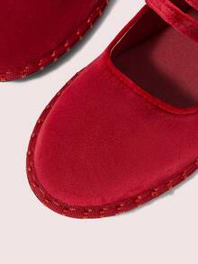 CUCCOO DOLLMOD Women's Shoes Classic Black Flower Embroidery Velvet Bow Flats Mary Jane - Red - View 5