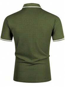 Manfinity Homme Men's Minimalist Contrast Color Short Sleeve Polo Shirt, Summer - Army Green - View 2