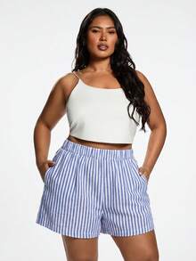 Solflare 蓝色条纹休闲宽松大码短裤 - 藍色 - 查看 5