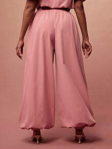 Vixey Solid Woven Elasticized Waistband Jogger Pants - Pink - View 5