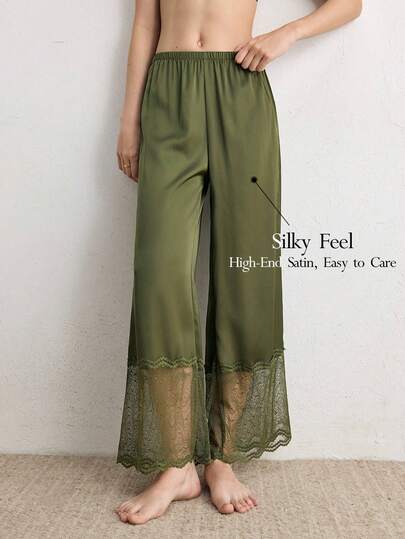 Ocili Women's Solid Color Elastic Waist Casual Pants, Loungewear