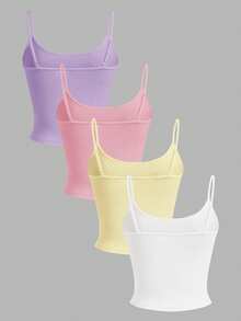 SHEIN EZwear 4件套女士紫色、粉色、黄色、白色紧身露脐休闲背心，适合夏季穿着 - 彩色 - 查看 2