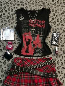 Glimmora Women's Minimalist Printed Sleeveless Round Neck Tank Top - Black - View 1