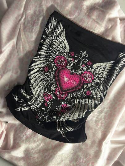Glimmora This Punk Gothic Style Angel Heart Print Cropped Tube Top Is Perfect For Music Festivals, Parties, Grunge, And Is Also A Great Everyday Basic. It's A Cheerful And Youthful Look, And A Suitable Gift For Friends And Family.