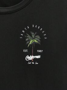 Open Phase Camiseta de tirantes casual de hombre con estampado de árbol de coco y letras, ideal para la primavera y el verano - Negro - Ver 4