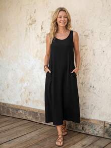 EMERY ROSE 纯色背心裙 - 黑色 - 查看 3