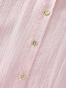 Resyla 女士春夏新款粉白纹理面料宽松衬衫，金属纽扣装饰，适合外出、度假、下午茶、日常穿着、约会、派对等场合。 - 彩色 - 查看 7