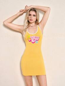 LOONEY TUNES X SHEIN Đầm ngắn nữ thích hợp mặc hàng ngày - Màu vàng - Xem 6