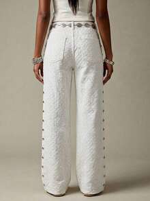 Maija Women's Fashion Wide Leg Pocket Jeans - White - View 2