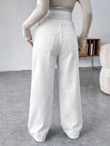 SHEIN 孕妇白色针织拼接白色牛仔宽松裤 - 白色 - 查看 2