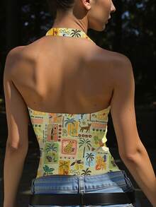 INAWLY Áo tank top nữ kiểu dáng nghỉ mát, cổ yếm, in họa tiết ngẫu nhiên - Nhiều màu - Xem 2