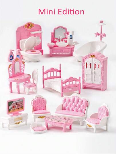 MINKOJA - SELECTS 儿童游戏屋迷你家具套装，包含客厅、卧室、厨房和浴室配件，适合幼儿园、儿童厨房套装、娃娃屋女孩、儿童卧室、美国女孩娃娃家具、厨房、复活节、复活节礼物、儿童节、儿童过家家玩具