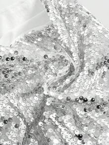 ROMWE Grunge Punk 女士性感超短亮片迷你裙，适合夏季海滩、毕业典礼、复活节、音乐会、纳什维尔度假、舞会、街头朋克风格等场合。 - 銀色 - 查看 4