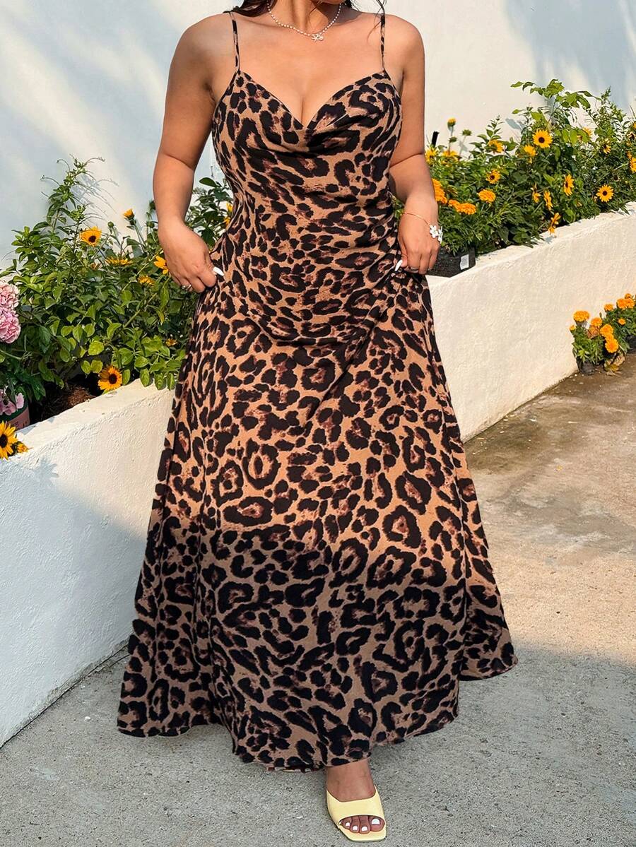 GalTyme 大码女式豹纹性感吊带连衣裙 - 彩色 - 查看 1
