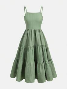 Emery Rose Kids Emery Rose Kids 少女度假休闲春夏纯色荷叶边蝴蝶结连衣裙，绿色，波西米亚风，适合海滩、海滨度假、母女装 - 綠色 - 查看 5