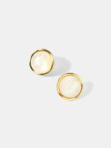 MOTF PREMIUM 欧美夸张冷风气质简约大方蛋白石耳环 女士高雅几何圆形百搭耳环 - 金色 - 查看 6