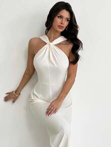 Firerie Eleganter, moderner Pendler-romantischer Date-sexy Party-Strandresort-Jumpsuit mit Trägerhals, rückenfreiem Design, geraffter Taille und weitem Bein, geeignet für Festivals, Valentinstag, Hochzeitssaison, Musikfestivals - Aprikosenfarben - Übersicht 6