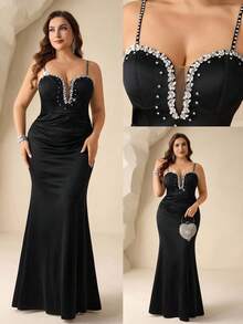 Coutiva 大码水钻装饰修身优雅正式晚礼服（重工装饰） - 黑色 - 查看 1