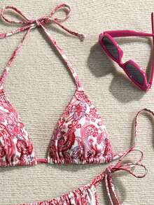 Swim Mod Women's Sexy Backless Paisley Print Halter Neck Bikini Set, Beach Vacation Style - Multicolor - View 4