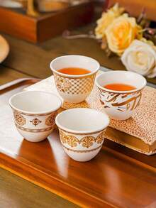 Bộ 6 cốc sứ nhỏ kiểu Trung Đông, phong cách tối giản cổ điển, thích hợp cho các bữa tiệc, với nhiều họa tiết để lựa chọn bao gồm chữ Ba Tư, hoa hướng dương, dây leo và vương miện; cốc cà phê Ramadan 60ml, món quà ngày lễ Ramadan. - Nhiều màu - Xem 5