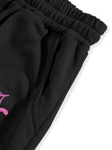 Manfinity EMRG Pantalones de chándal holgados para hombres con estampado de letras, cintura con cordón y bolsillos en diagonal - Negro - Ver 7